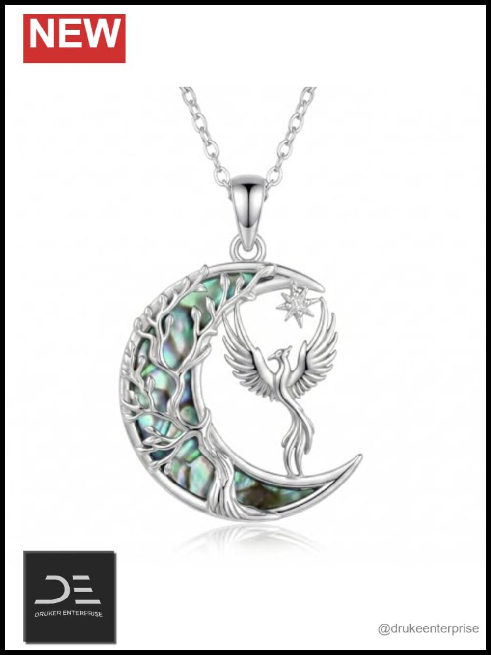 925 Sterling Silver Phoenix Tree of Life Moon Pendant Necklace for Women